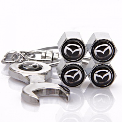 Breloc auto MAZDA cu set 4 capacele ventil metalice foto