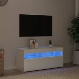 Comodă TV cu lumini LED, alb extralucios, 90x35x40 cm