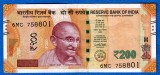 (1) BANCNOTA INDIA - 200 RUPEES 2018, PORTRET MAHATMA GANDHI