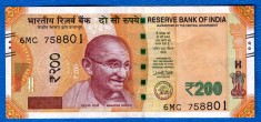 (1) BANCNOTA INDIA - 200 RUPEES 2018, PORTRET MAHATMA GANDHI