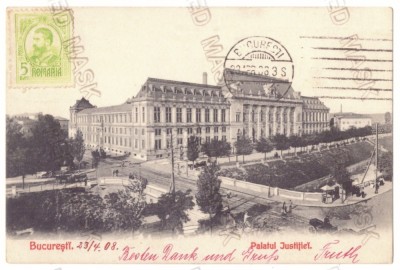 2776 - BUCURESTI, Justice Palace, Romania - old postcard, Consulate Cancellation - used - 1908 foto