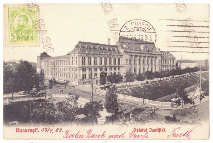 2776 - BUCURESTI, Justice Palace, Romania - old postcard, Consulate Cancellation - used - 1908