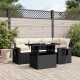 Cumpara ieftin Set mobilier de grădină cu perne, 5 piese, negru, poliratan