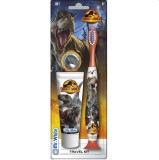 Cumpara ieftin JURASSIC WORLD Set Periuta dinti cu ventuza si Pasta dinti copii +3 ani aroma Capsuni 25ml