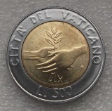 P1. Vatican 500 Lire 1984 papa Ioan Paul II pace bimetal aUNC **