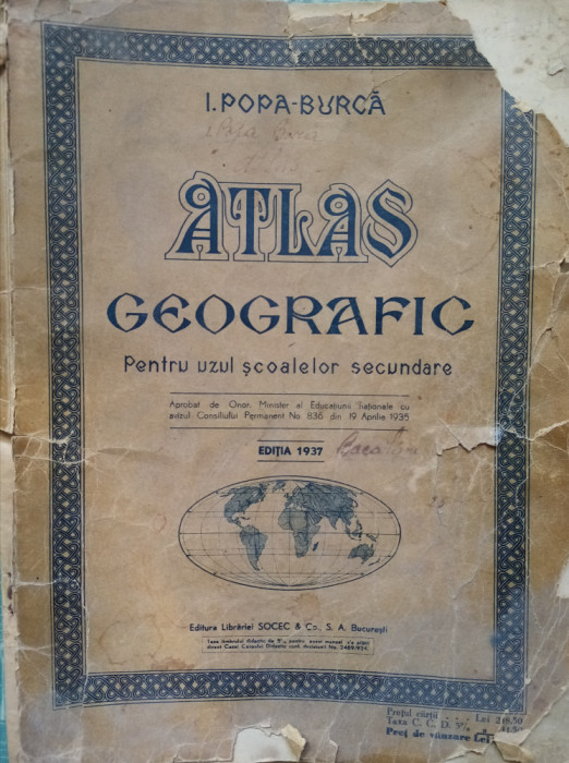 Atlas geografic pentru uzul scoalelor secundare I. Popa-Burca