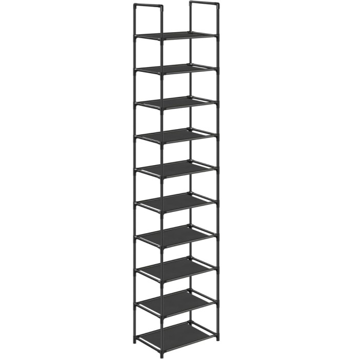 SONGMICS Suport pentru pantofi cu 10 nivele, cadru metalic, rafturi din textil, 33x33x173cm, negru Household NewTrend