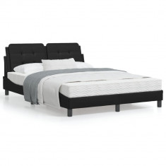 vidaXL Cadru de pat cu lumini LED, negru, 140x200 cm, piele ecologică