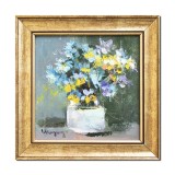 Cumpara ieftin Tablou inramat pictat manual, Floricele de campie, 25x25cm ulei pe panza in cutit efect 3D, Geo Ungureanu