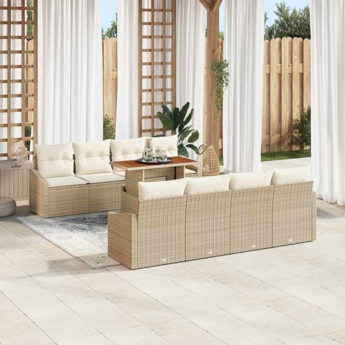 vidaXL Set de masă pentru grădină 9 pcs Bej și crem 100 x 55 x 73 cm