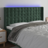 VidaXL Tăblie de pat cu LED, verde &icirc;nchis, 183x16x118/128 cm, catifea
