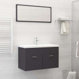 Set mobilier de baie, 2 piese, gri, lemn compozit