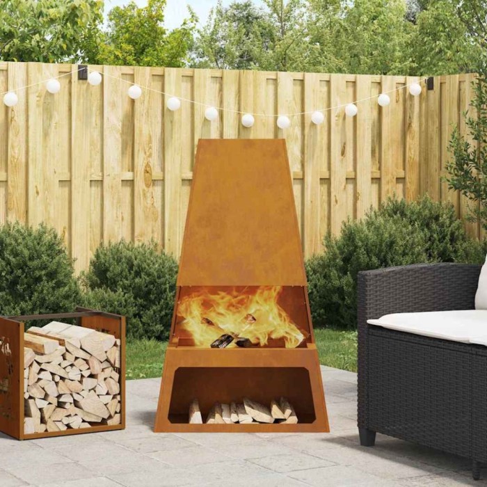 vidaXL Vatră de foc cu depozitare lemne, 60x35x100 cm, oțel corten