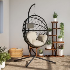 Scaun suspendat tip ou, cu suport, bej, ratan si otel GartenMobel Dekor foto