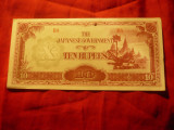 Bancnota 10 rupii Birmania Ocupatie Japoneza 1941-1942 cal. NC