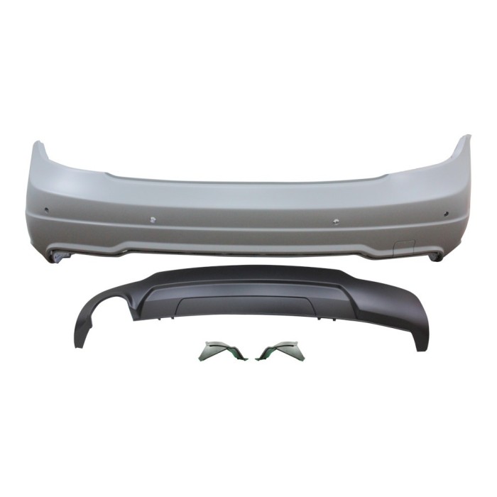Set bara spate MERCEDES C-CLASS (W204), 03.2011-, cu gauri senzori parcare; grunduit, de vopsit; type AMG; cu spoiler; cu gaura evacuare pe stanga; T