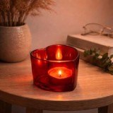 Suport lumanare din sticla, forma de inima, rosu, 7,5x7,5x6,5 cm, CMCLASS