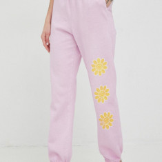 Billabong pantaloni de trening din bumbac X SMILEY femei, culoarea violet, cu imprimeu