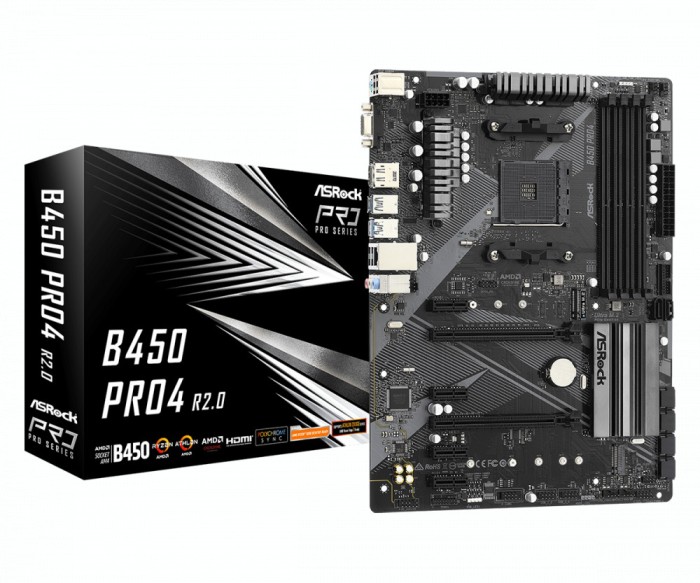 PLACA de BAZA Asrock &quot;B450 PRO4 R2.0&quot;, skt AM4, ATX, AMD B450, 4 x DDR4, max. 128 GB, 6 x SATA, 2 x M.2, 7.1, &quot;B450 PRO4 R2.0&quot;