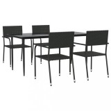 Set mobilier de gradina, 5 piese, negru, poliratan si otel