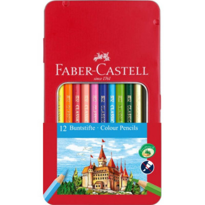 Creioane Colorate Faber-Castell Eco, 12 Buc/Set, Culori Asortate, Cutie Metalica, Creion de Colorat, Creioane Colorate Faber-Castell, Creioane de Colo foto