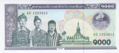 Bancnota Laos 1.000 Kip 2020 - P32A UNC foto