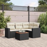 Cumpara ieftin Set mobilier de grădină cu perne, 5 piese, negru, poliratan