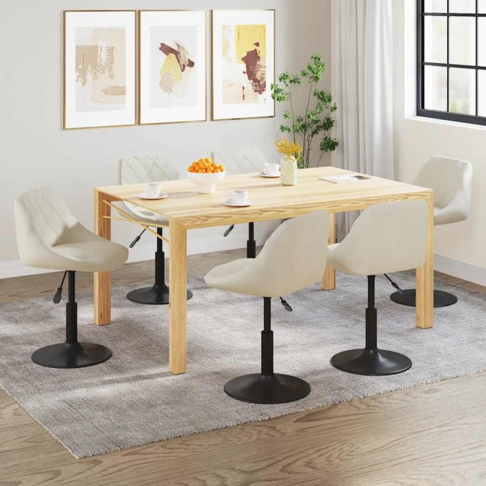 vidaXL Scaune de sufragerie pivotante 6 buc, crem, catifea