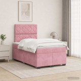 Cumpara ieftin Pat boxspring cu saltea cu benzi LED Roz 120 x 200 cm Catifea