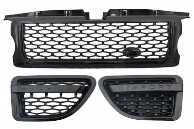 Ansamblu Grila Centrala si Grile Laterale compatibil cu Land Range Rover Sport L320 (2005-2008) Autobiography Look Negru Lucios RRFGA01BBE foto