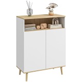 HOMCOM Mobilier de depozitare bufet pe picior scandinav dulap 2 uși cu raft interior alb și aspect lemn | Aosom Romania