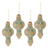 Cumpara ieftin Set 4 globuri sticla verde cupru vintage 6x13 cm