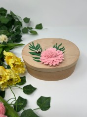 Cutie de Bijuterii din Lemn , Decorata cu Floare Roz din Fetru