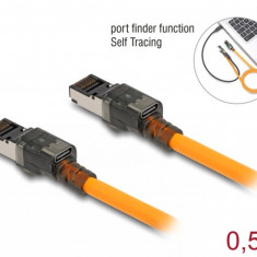 Cablu de retea RJ45 Cat.6A S/FTP T-T cu port finder Self Tracing USB-C 0.5m Orange, Delock 80403