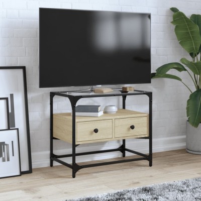 vidaXL Dulap TV blat sticlă, stejar sonoma, 60x35x51 cm lemn prelucrat 846055 foto