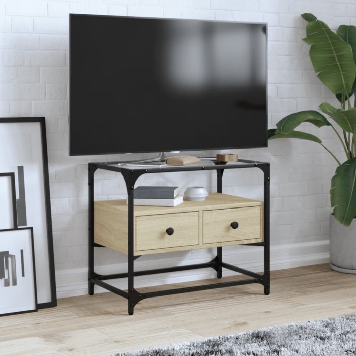 vidaXL Dulap TV blat sticlă, stejar sonoma, 60x35x51 cm lemn prelucrat 846055