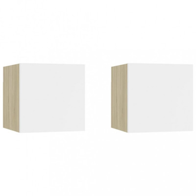 Noptiere, 2 buc., alb si stejar Sonoma, 30,5x30x30cm, PAL GartenMobel Dekor foto