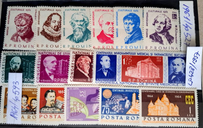 TIMBRE ROMANIA MNH LP428/1957;527/1961;593 ;1964 -LOT PERSONALITAȚI Serii simple foto