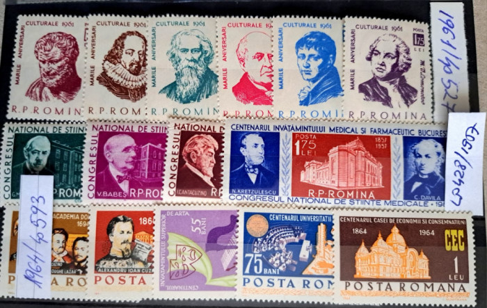 TIMBRE ROMANIA MNH LP428/1957;527/1961;593 ;1964 -LOT PERSONALITAȚI Serii simple