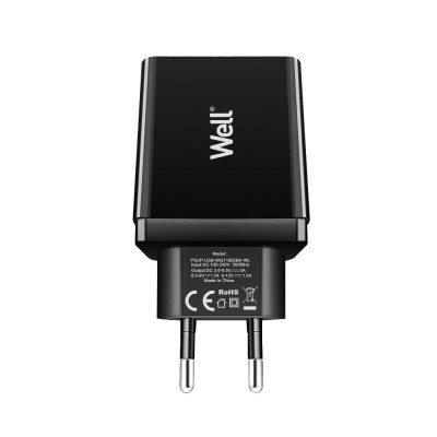 Incarcator retea Well 1x USB-A QC3.0 18W negru PSUP-USB-WQ11802BK-WL foto