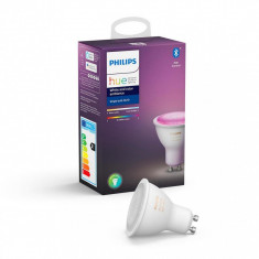 Bec Led Philips Hue, GU10, 5.7W, ambianta alb-color, temperatura culoare 2200-6500K, 350 lumeni la 4000k, durata de viata 15000 de ore, 220V-240V, cla foto