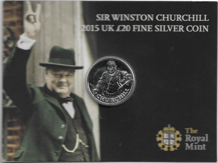 UK Royal Mint BU - 20 Pounds - 0.999 Fine Silver 2015 - WINSTON CHURCHILL