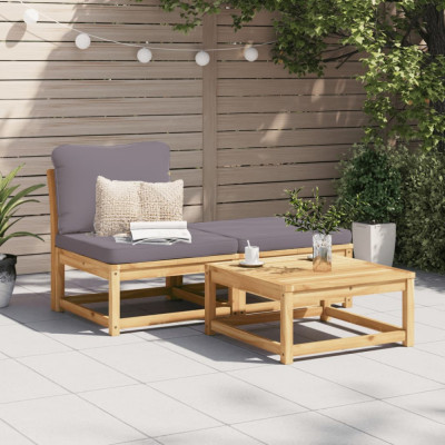 vidaXL Set mobilier de grădină cu perne, 3 piese, lemn masiv acacia foto