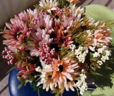 Buchet flori artificiale - Crizamteme mini 7 PCS , H 32 cm SOMON PEACH IVOIRE foto