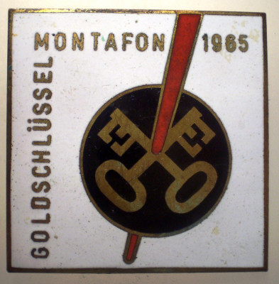 I.668 INSIGNA AUSTRIA SCHI CLUB SKI GOLDSCHL&amp;Uuml;SSEL MONTAFON 1965 34/34mm email foto