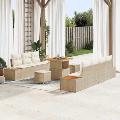 vidaXL Set de canapele pentru grădină cu pernă 10 pcs Bej Rattan poli foto