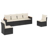Set mobilier de gradina cu perne, 6 piese, negru, poliratan