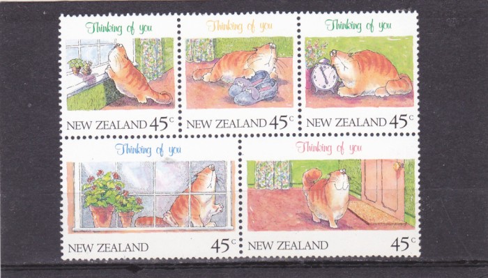 NEW ZEALAND 1991 PISICI BLOC DE 5 TIMBRE,MNH