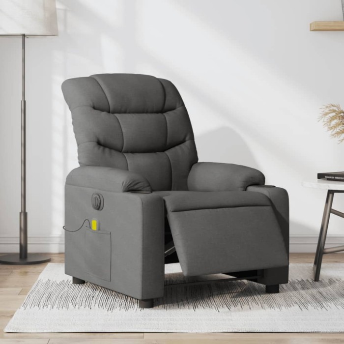 vidaXL Fotoliu electric de masaj rabatabil, gri &icirc;nchis, textil