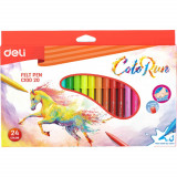 Cumpara ieftin Set 24 Carioci Diverse Culori, Deli ColoRun, Lavabile, 1 mm Varf, Carioci Diverse Culori Deli, Set de Carioci, Rechizite Scolare, Carioci cu Varf Subt